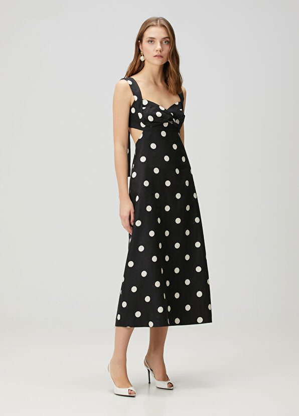 Zimmermann Crush Black Polka Dot Midi Linen Dress