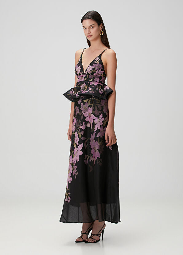 Zimmermann Dawning Black Floral Maxi Linen Dress
