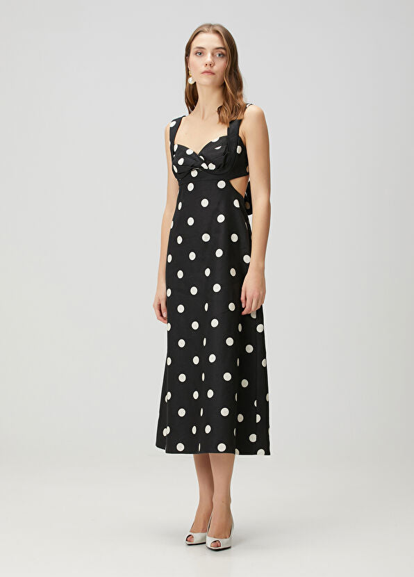 Zimmermann Crush Black Polka Dot Midi Linen Dress