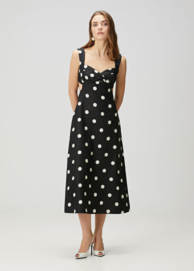 Zimmermann Crush Black Polka Dot Midi Linen Dress