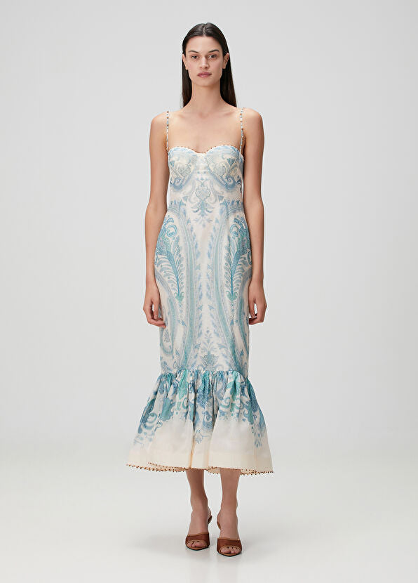 Zimmermann Illuminate Blue Midi Linen Cocktail Dress