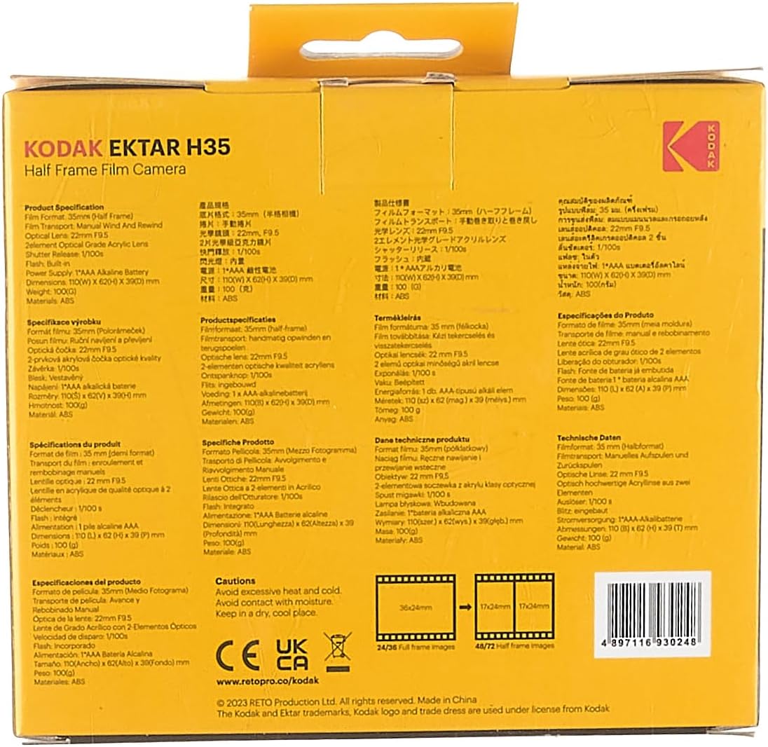 Kodak Ektar H35 Yarım Formatlı Tekrar Kullanılabilir Film Kamerası, 35 mm(Film ve AAA Pil Dahil Değildir)