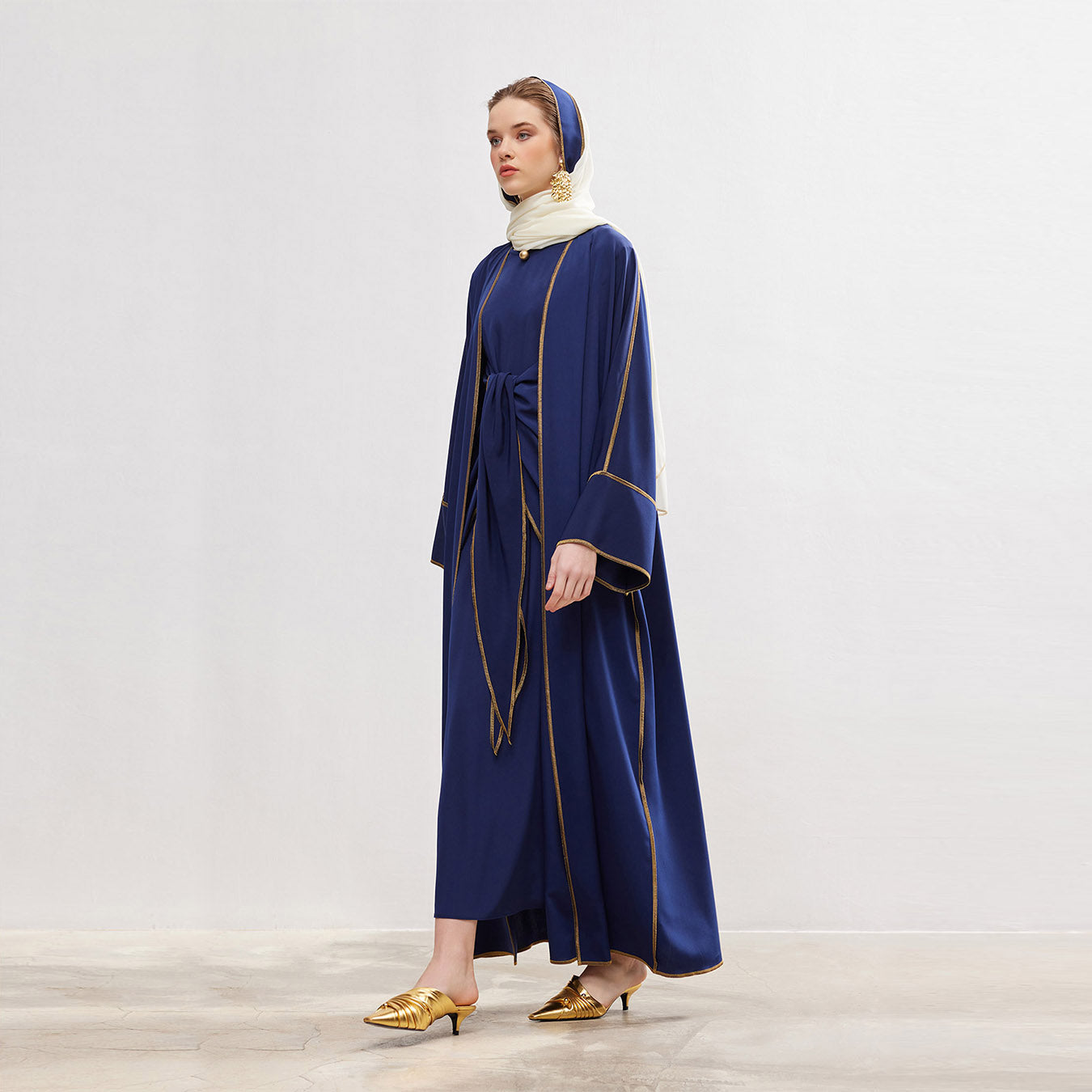 Gold Lined Navy Abaya and Dress Set - sonafey