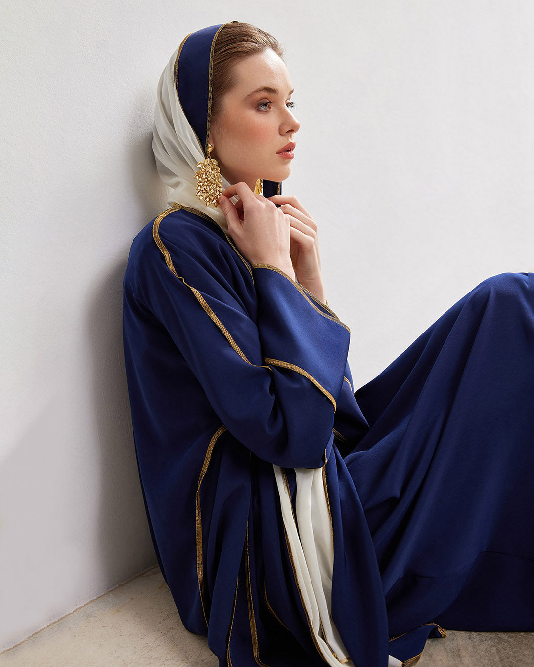 Gold Lined Navy Abaya and Dress Set - sonafey