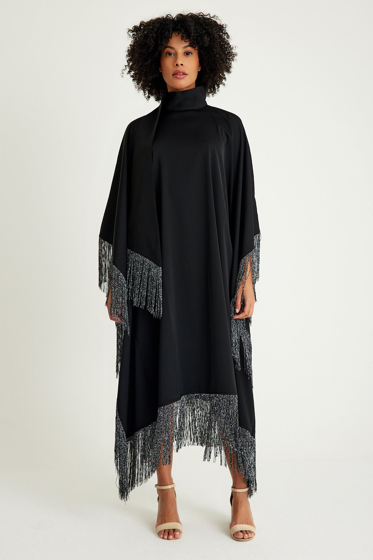 Black silver fringed kaftan dress - sonafey
