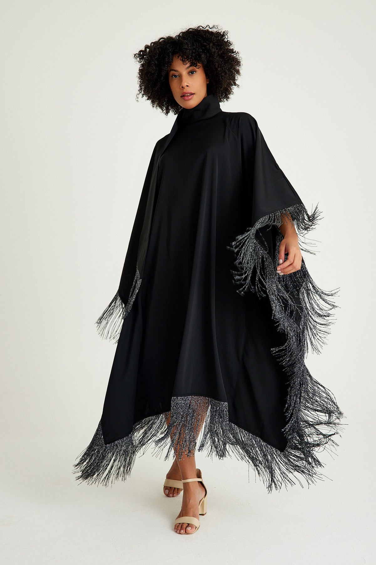 Black silver fringed kaftan dress - sonafey