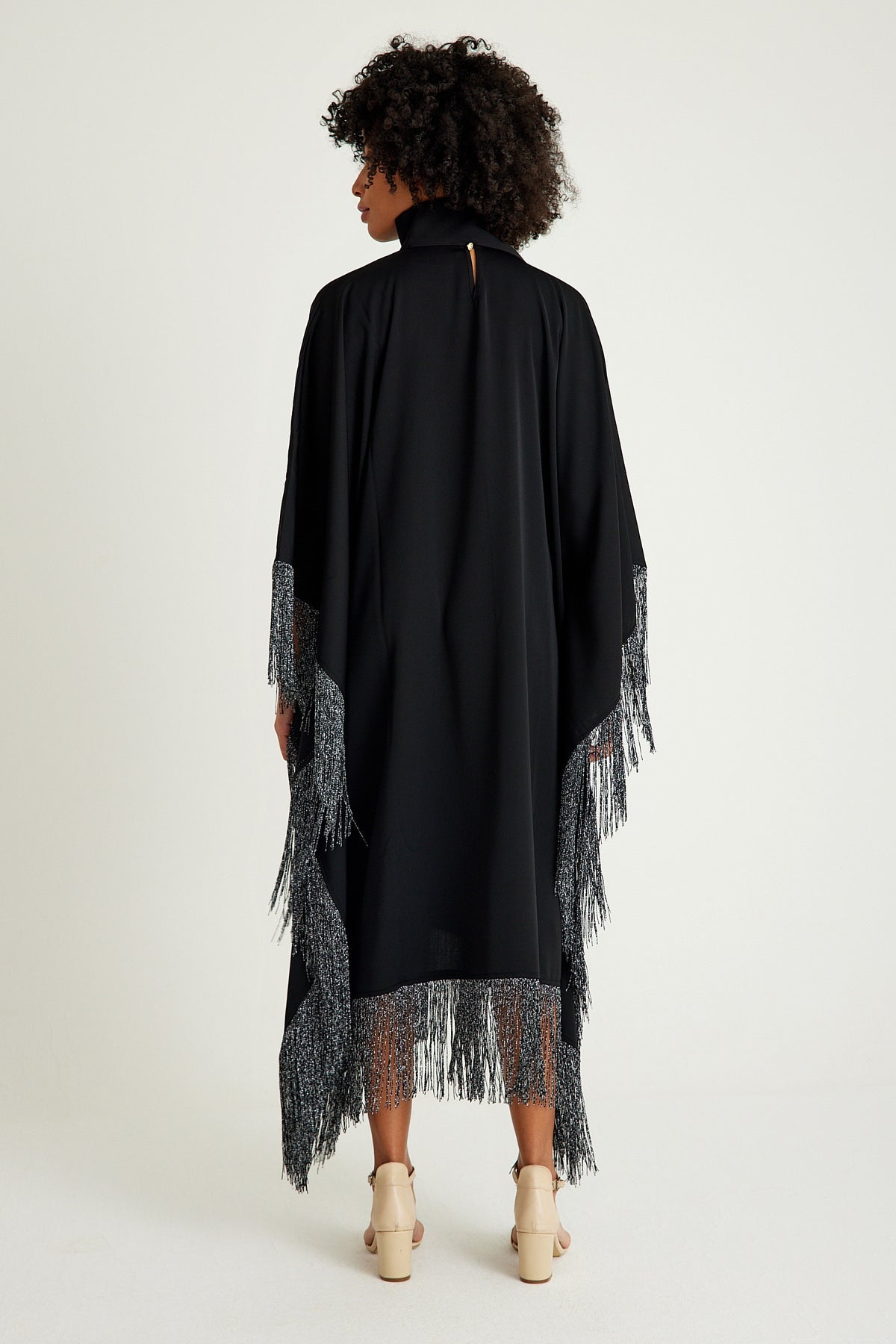Black silver fringed kaftan dress - sonafey