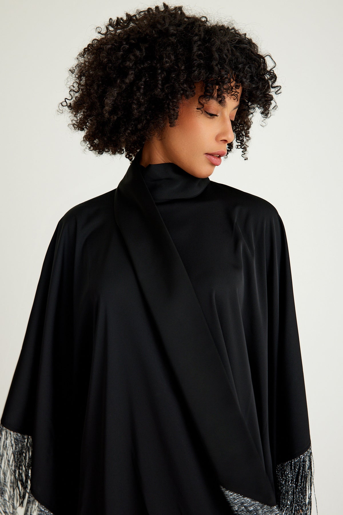 Black silver fringed kaftan dress - sonafey