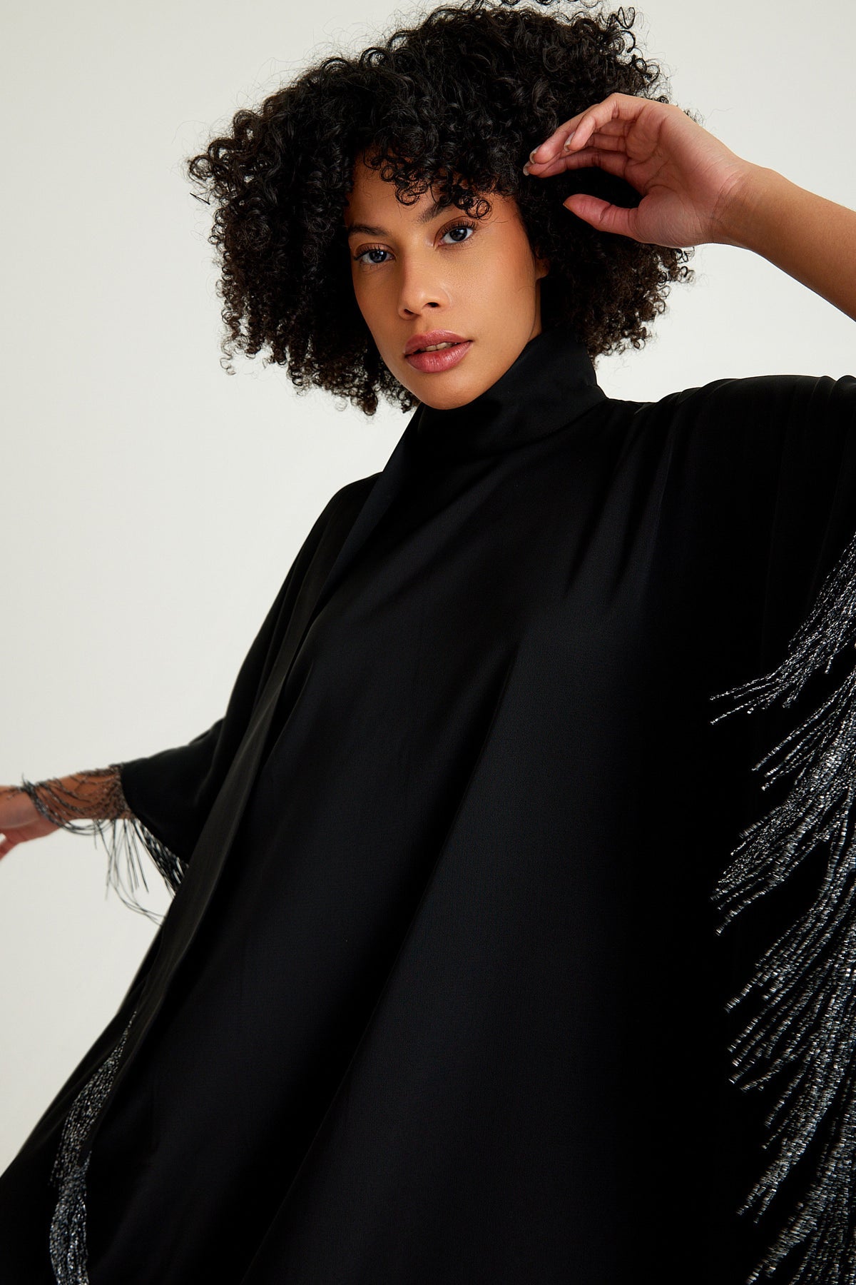 Black silver fringed kaftan dress - sonafey