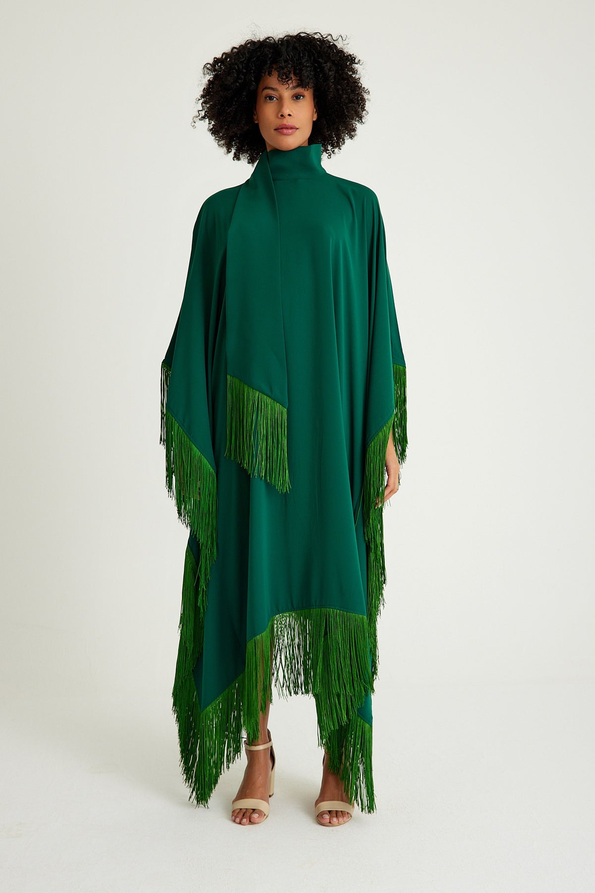 Emerald golden fringed kaftan dress - sonafey