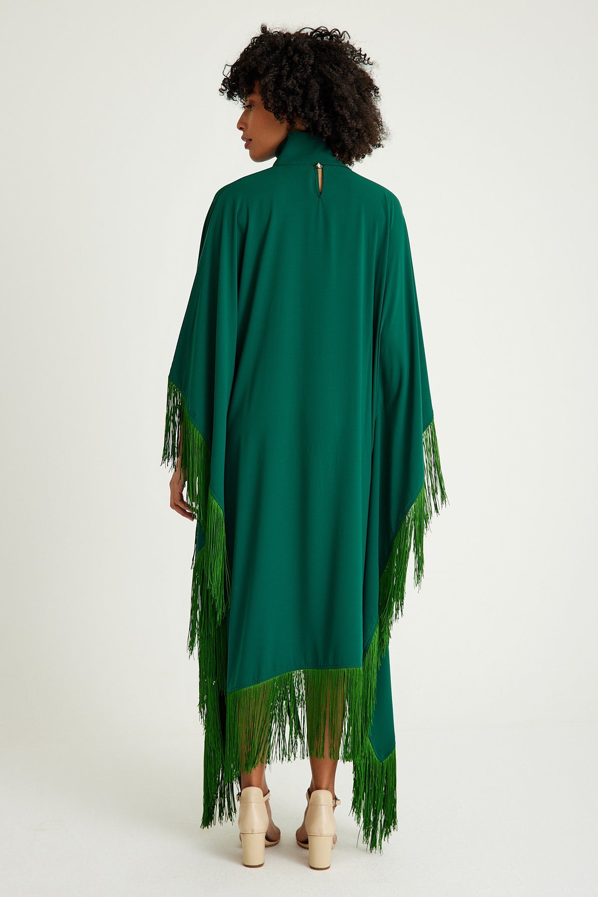 Emerald golden fringed kaftan dress - sonafey