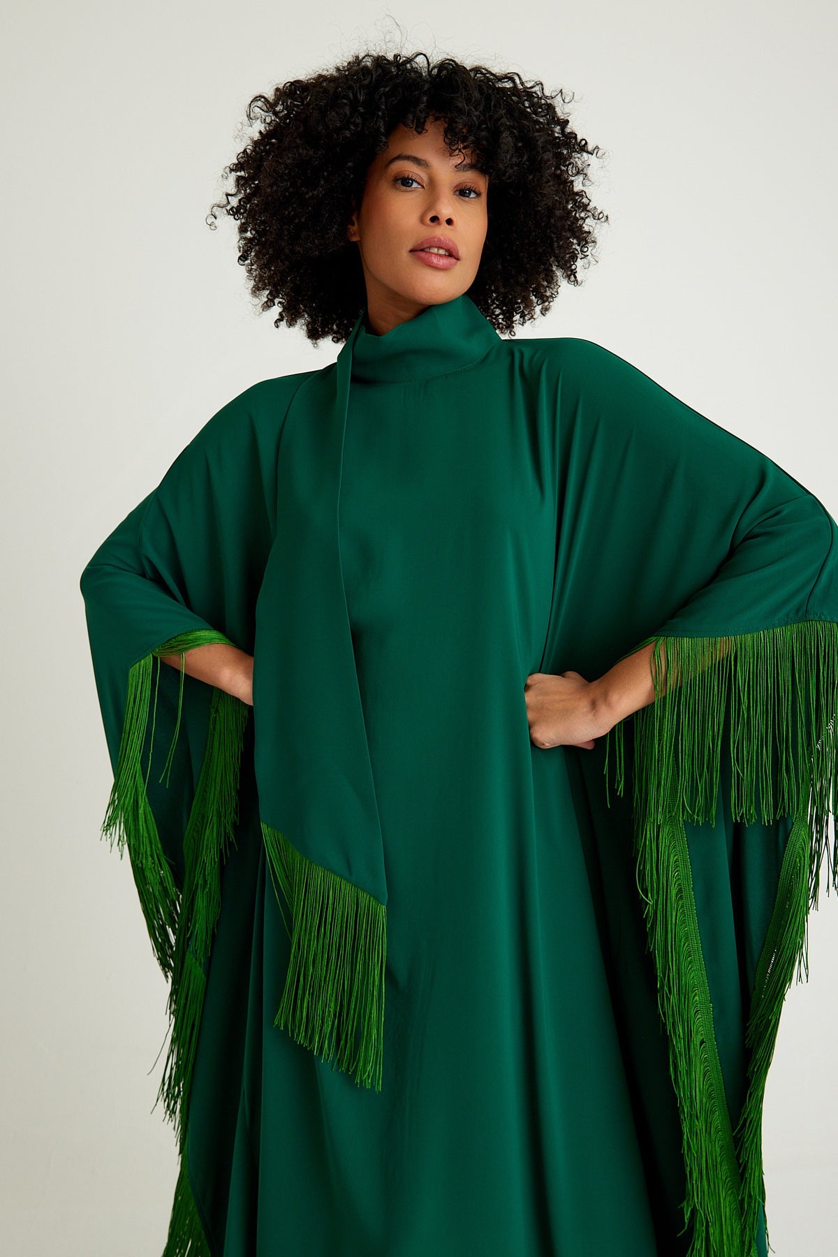 Emerald golden fringed kaftan dress - sonafey