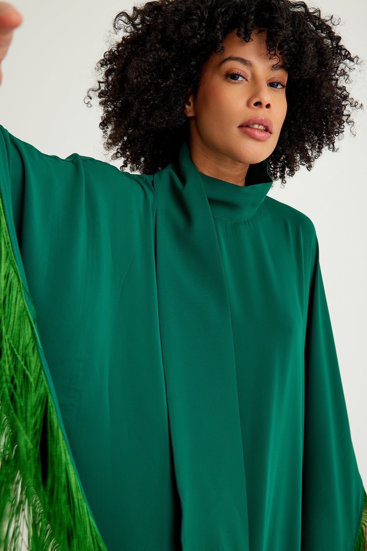 Emerald golden fringed kaftan dress - sonafey