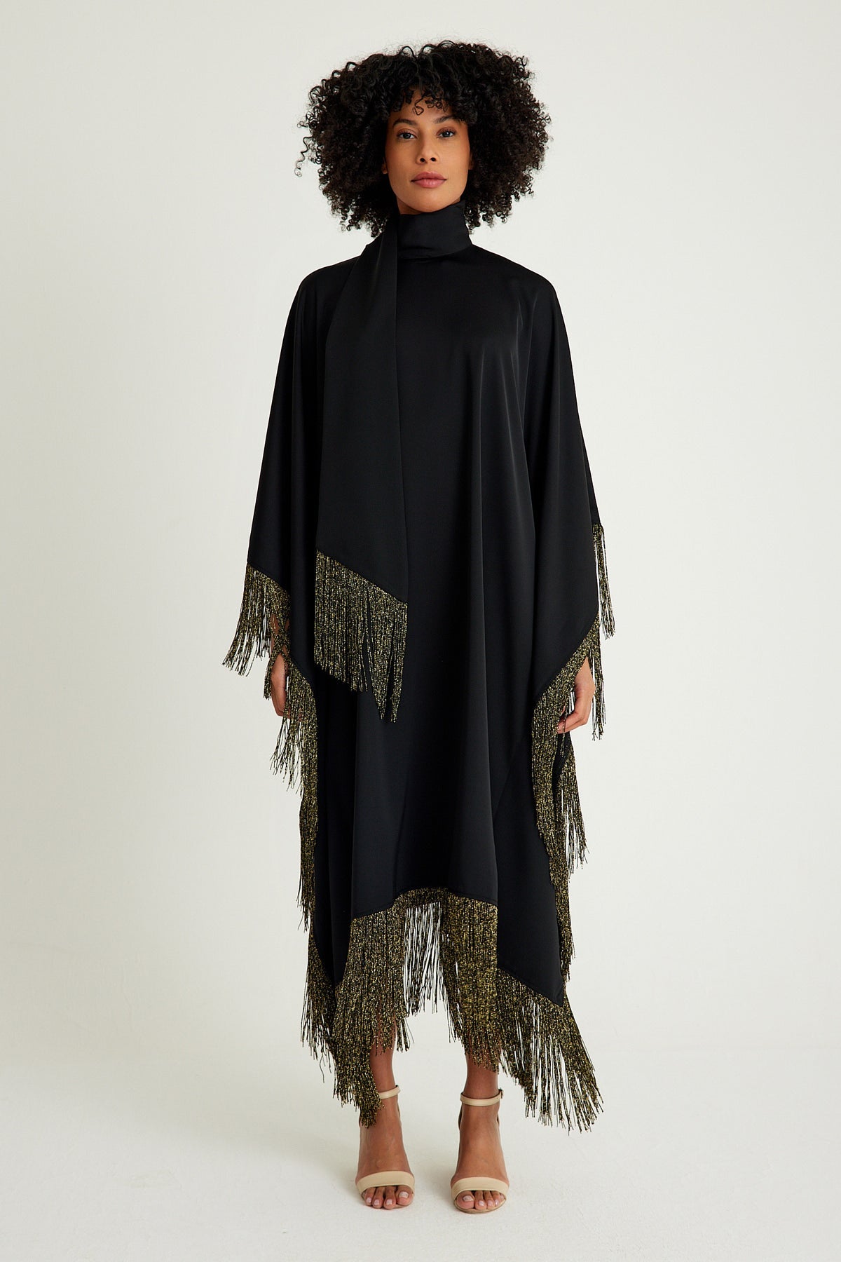 Black golden fringed kaftan dress - sonafey