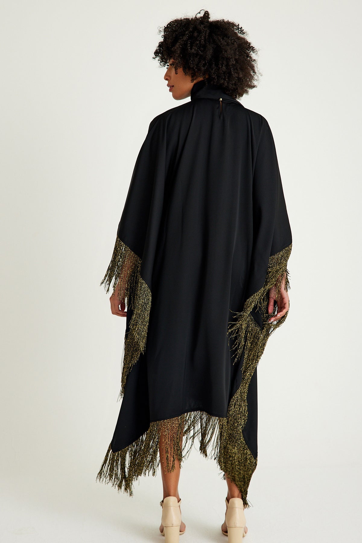 Black golden fringed kaftan dress - sonafey