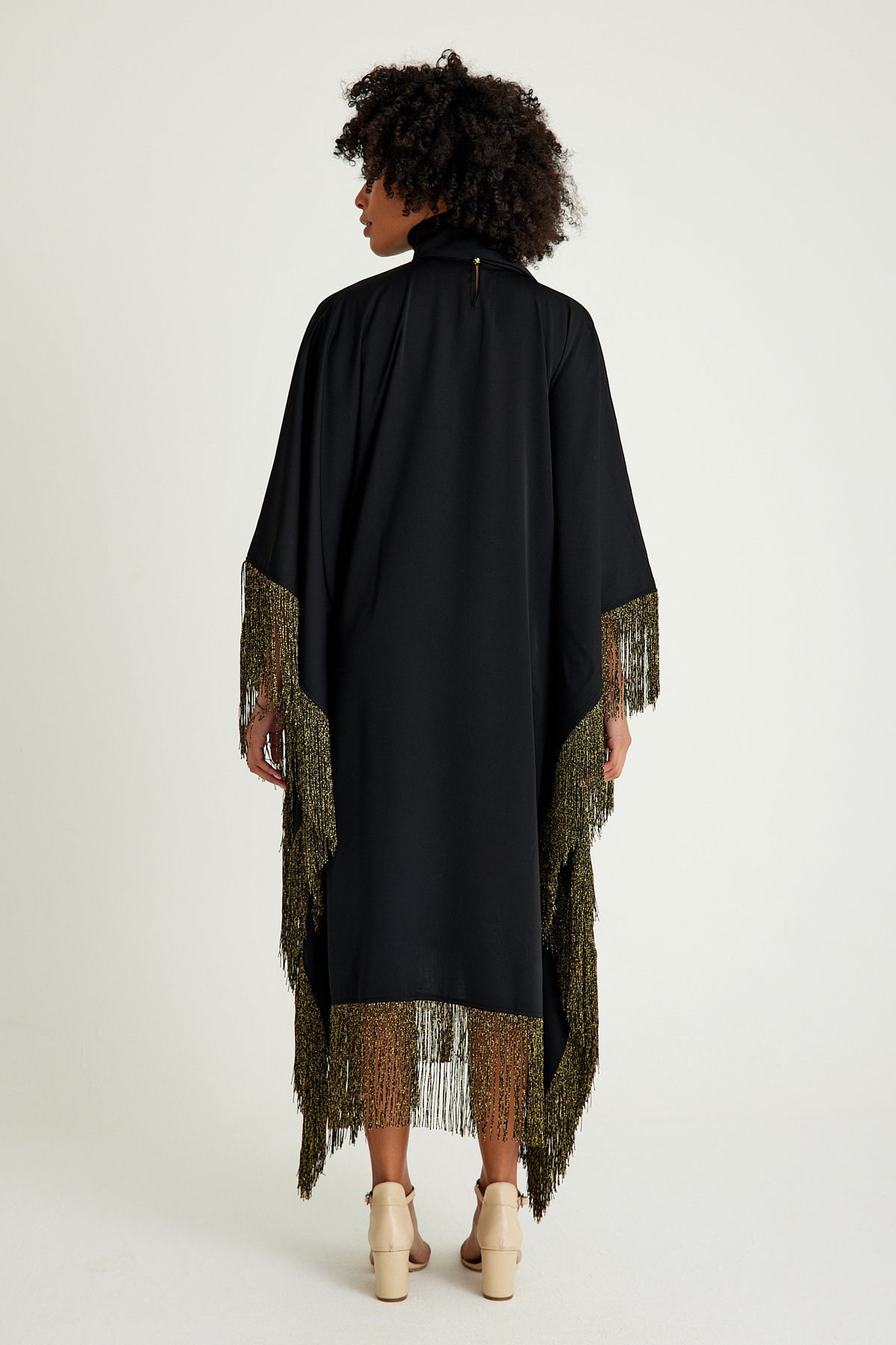 Black golden fringed kaftan dress - sonafey