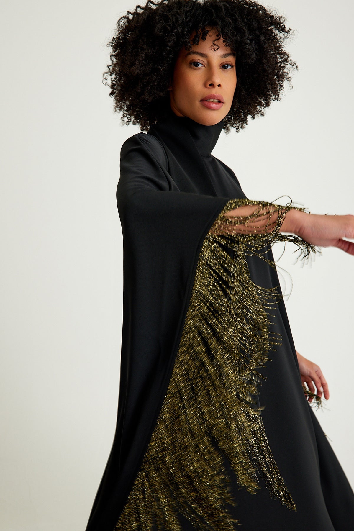 Black golden fringed kaftan dress - sonafey