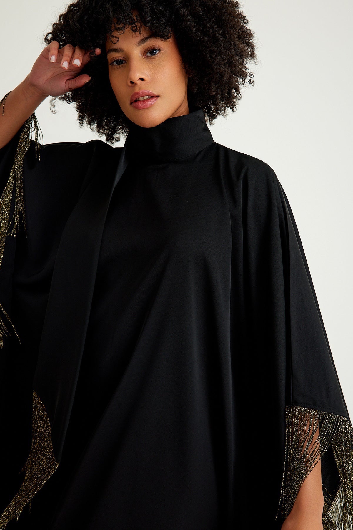 Black golden fringed kaftan dress - sonafey