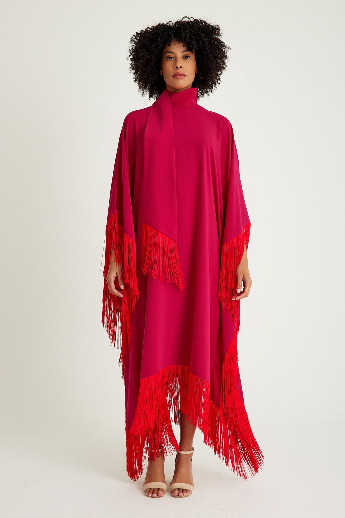 Pink Red fringed kaftan dress - sonafey