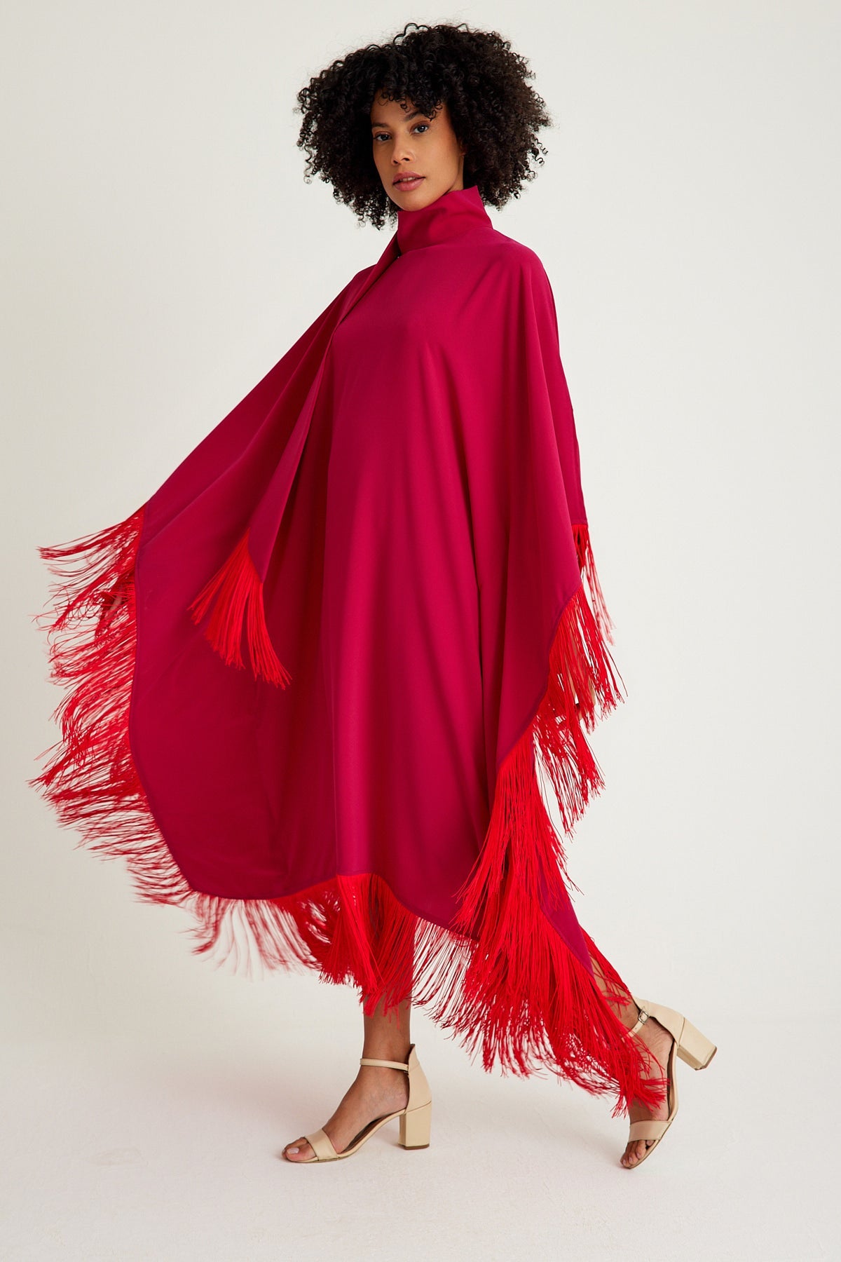 Pink Red fringed kaftan dress - sonafey