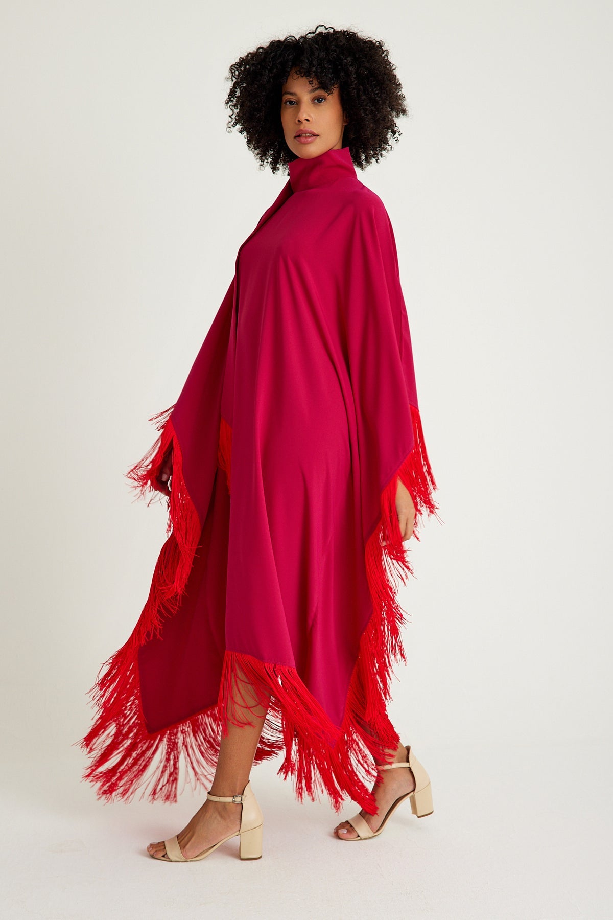 Pink Red fringed kaftan dress - sonafey
