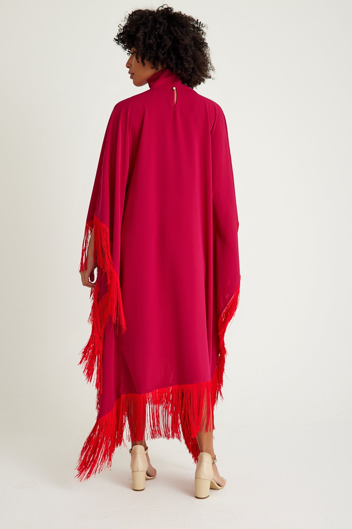 Pink Red fringed kaftan dress - sonafey