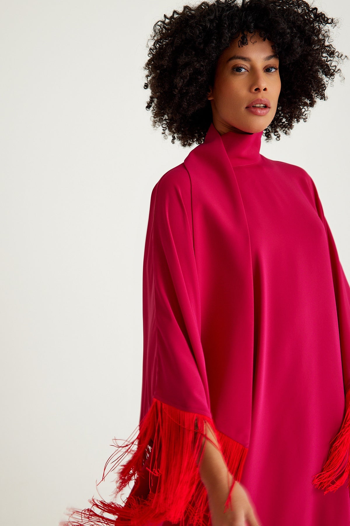 Pink Red fringed kaftan dress - sonafey
