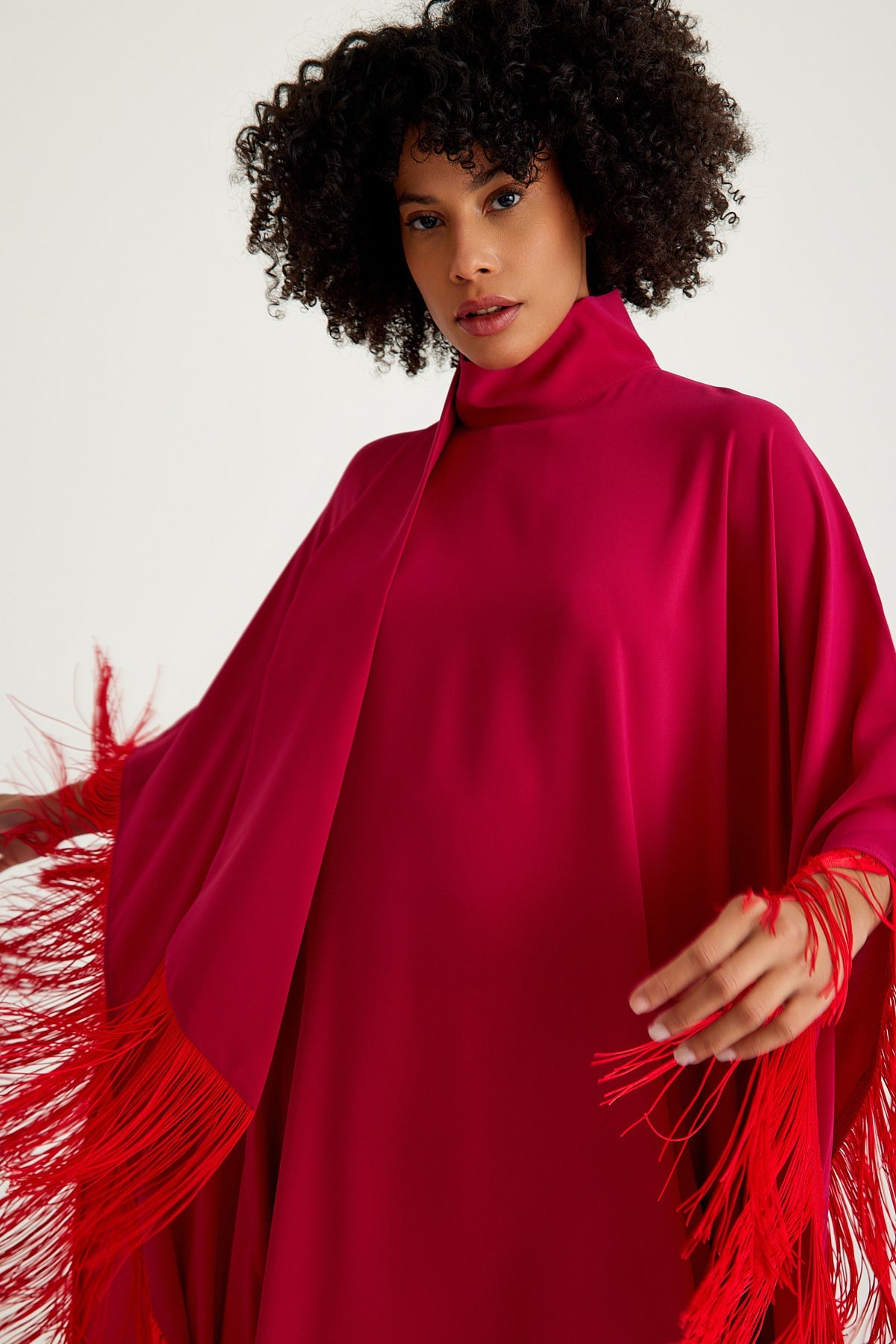 Pink Red fringed kaftan dress - sonafey