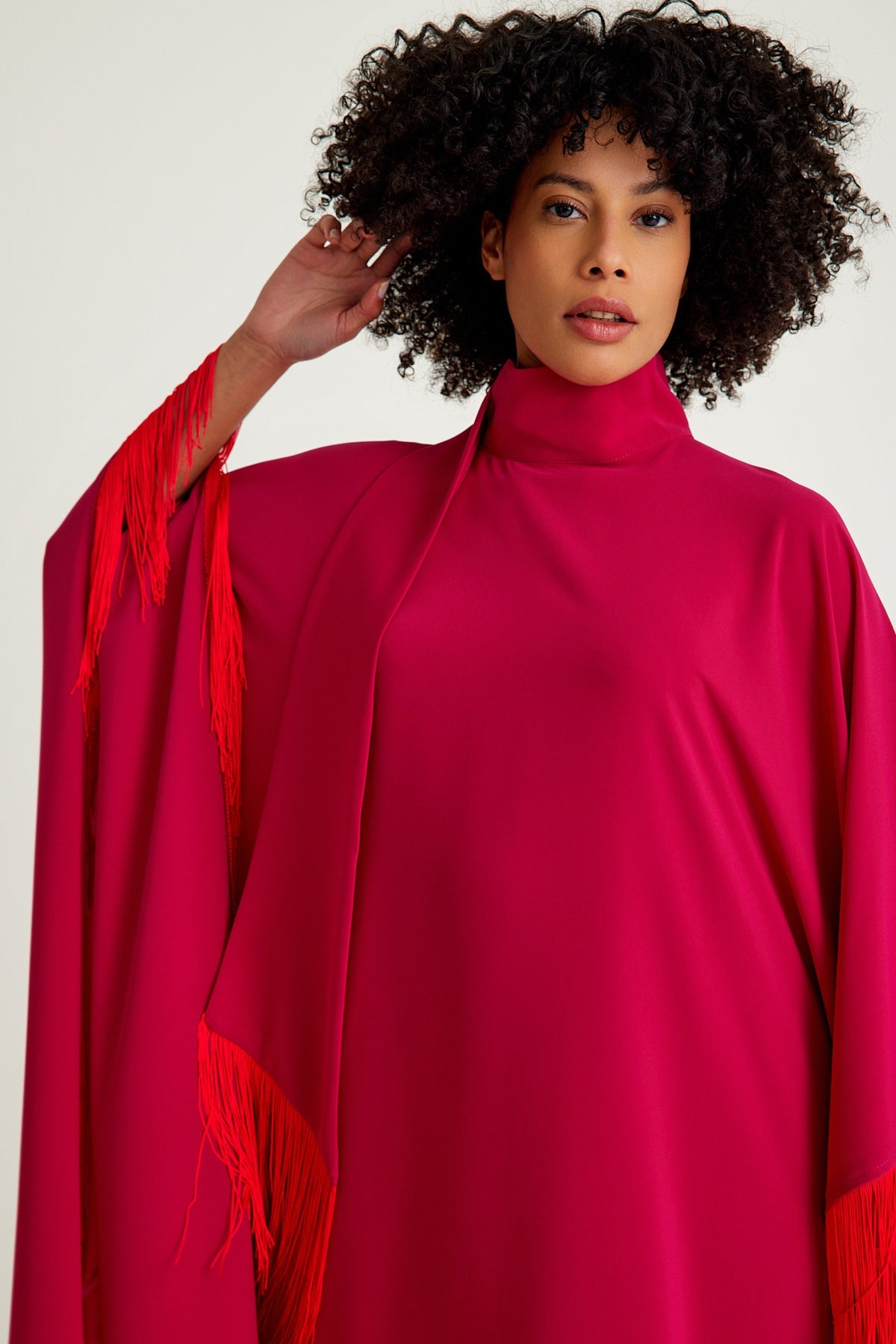 Pink Red fringed kaftan dress - sonafey