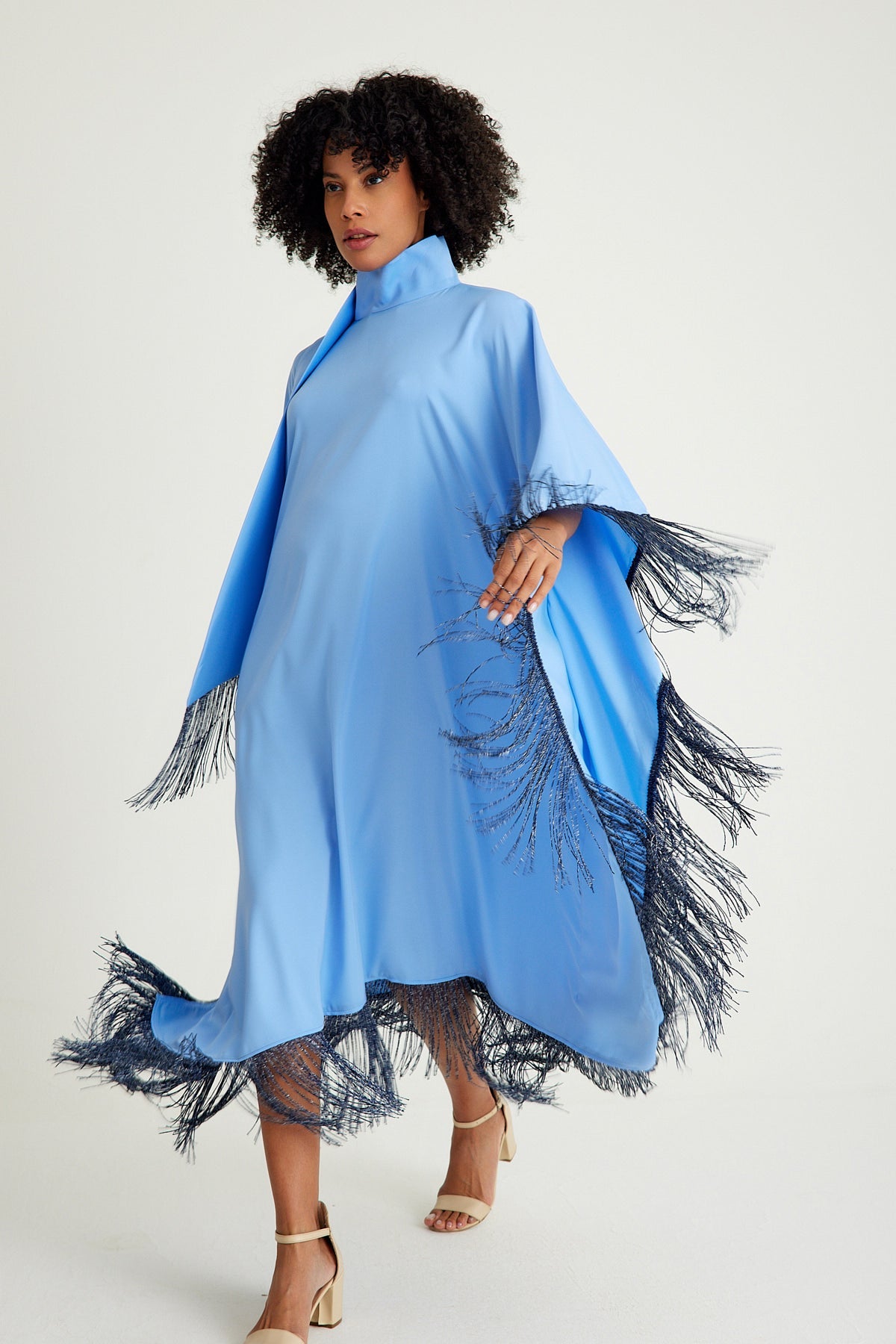 Light Blue silver fringed kaftan dress - sonafey