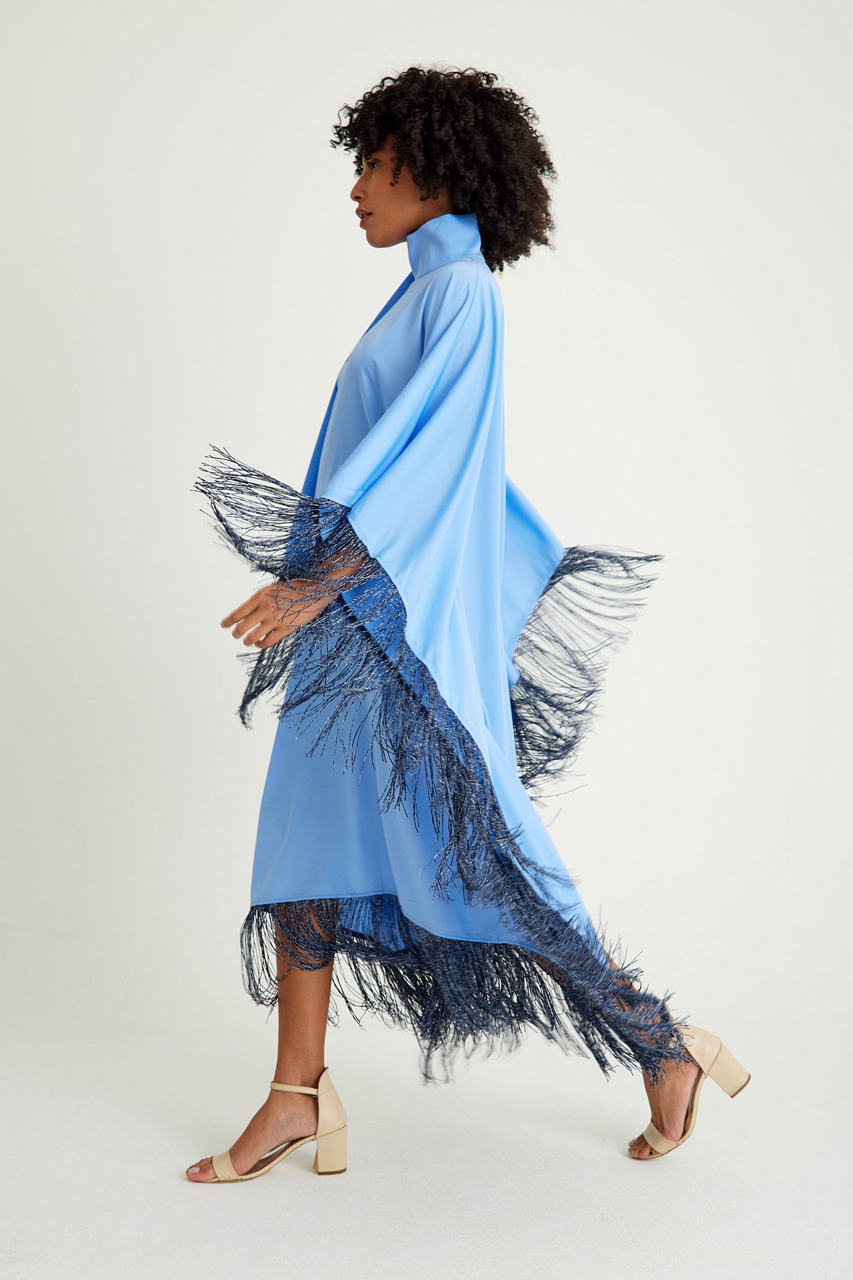 Light Blue silver fringed kaftan dress - sonafey