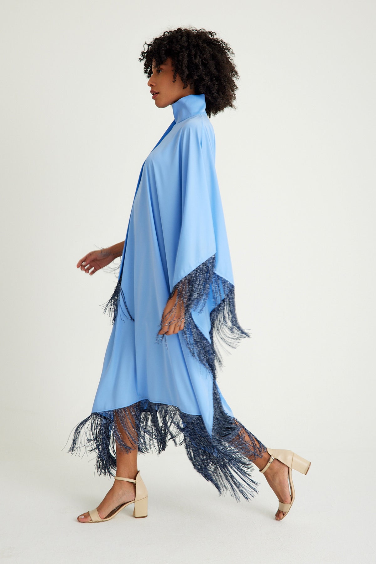 Light Blue silver fringed kaftan dress - sonafey