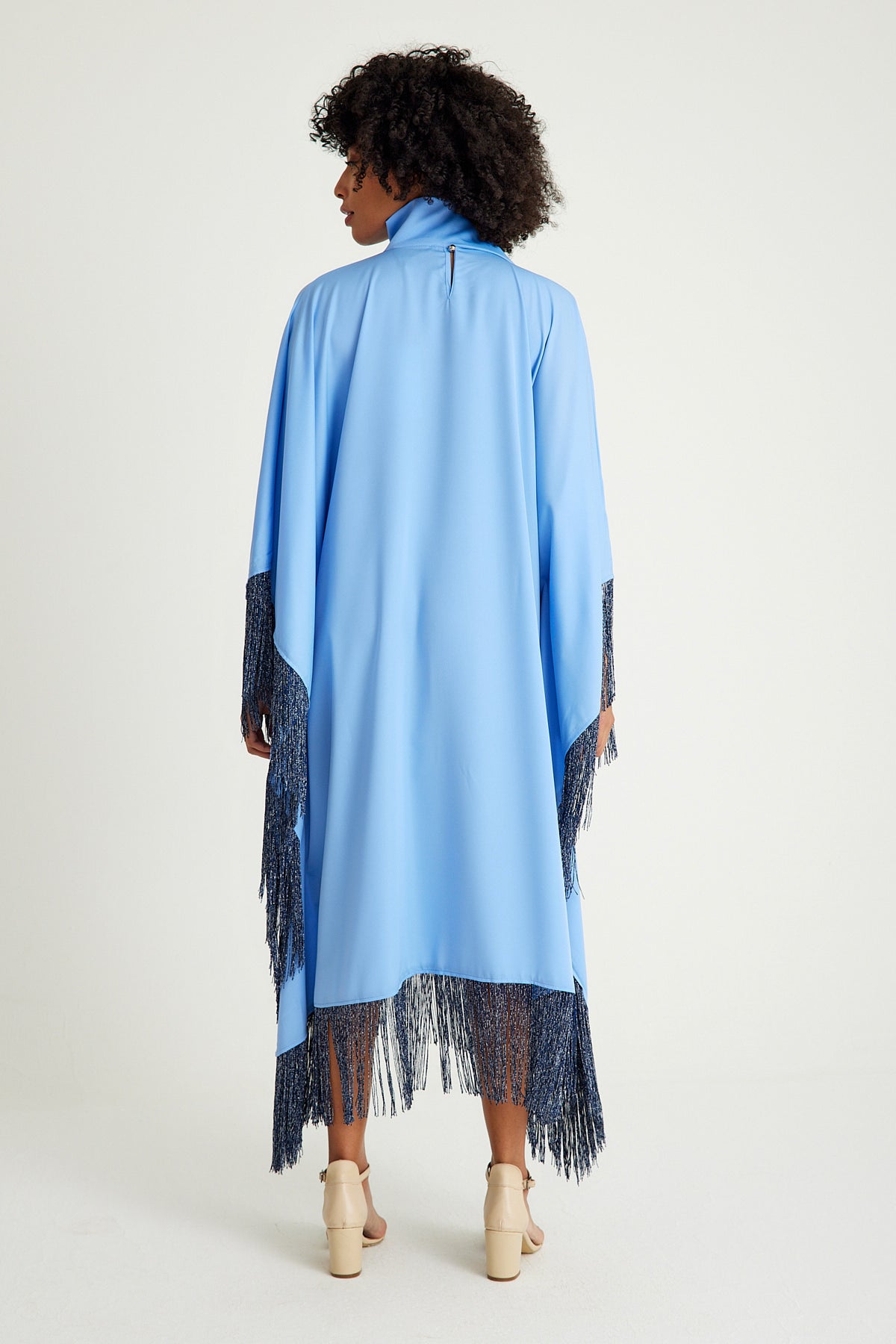 Light Blue silver fringed kaftan dress - sonafey