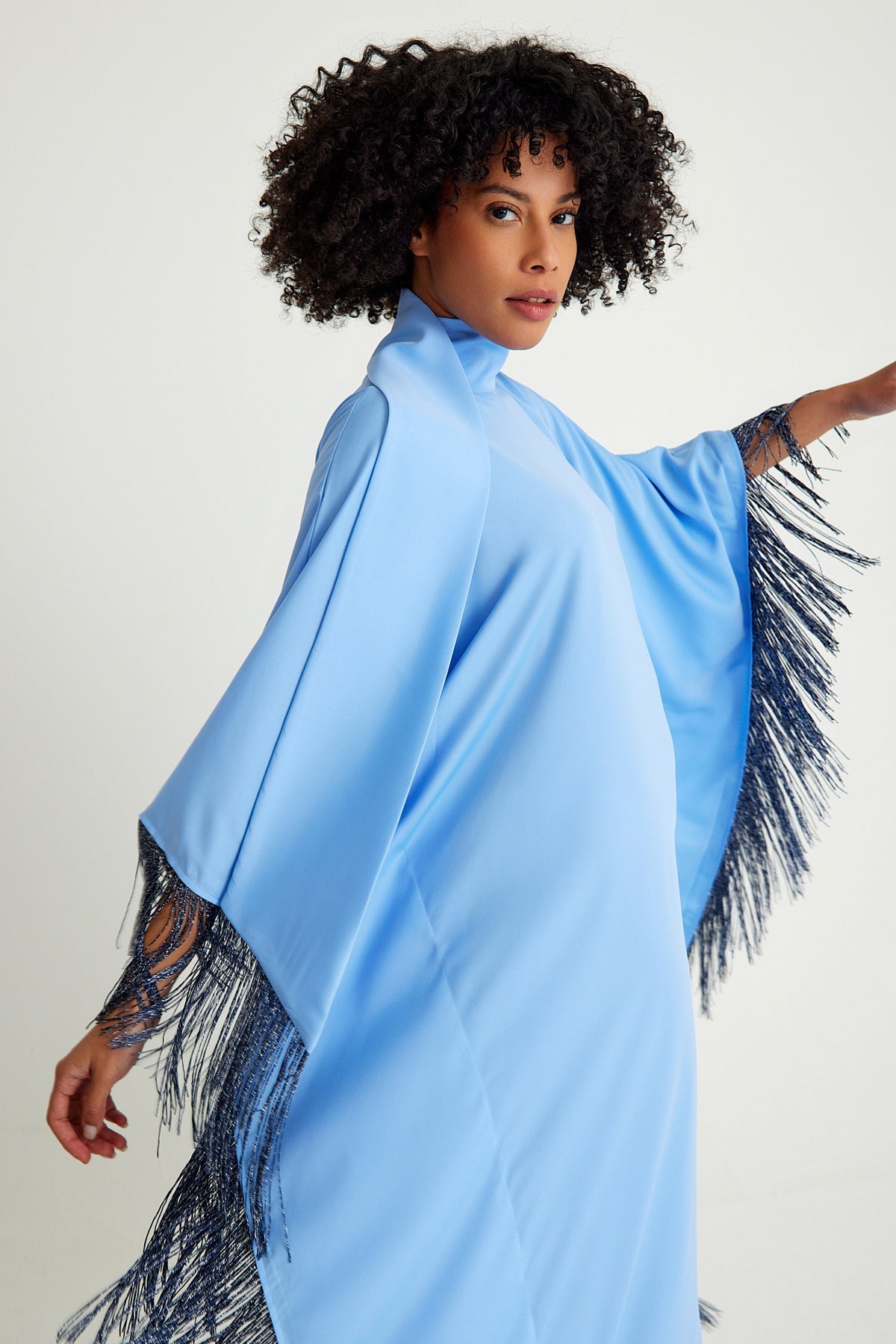 Light Blue silver fringed kaftan dress - sonafey
