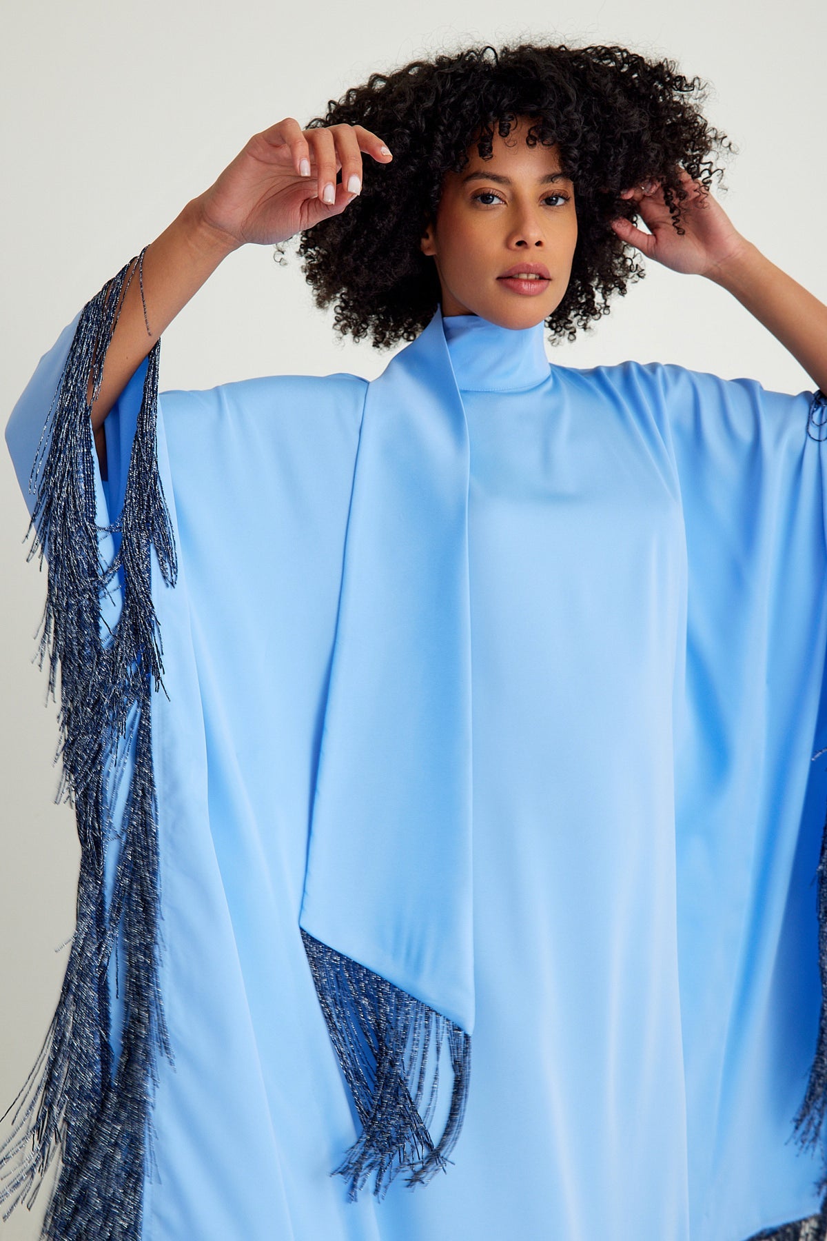 Light Blue silver fringed kaftan dress - sonafey