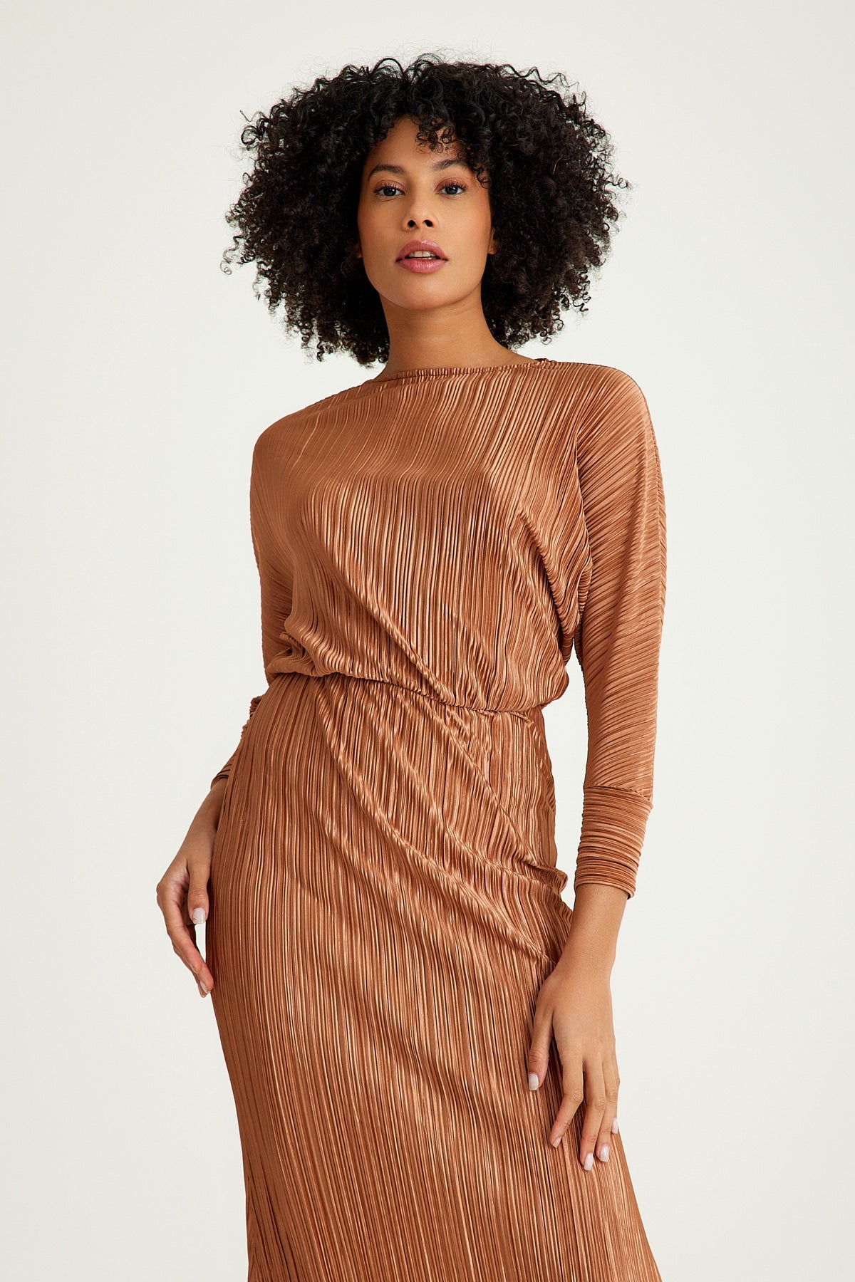Fits Everbody Pleated Long Brown Dress - sonafey