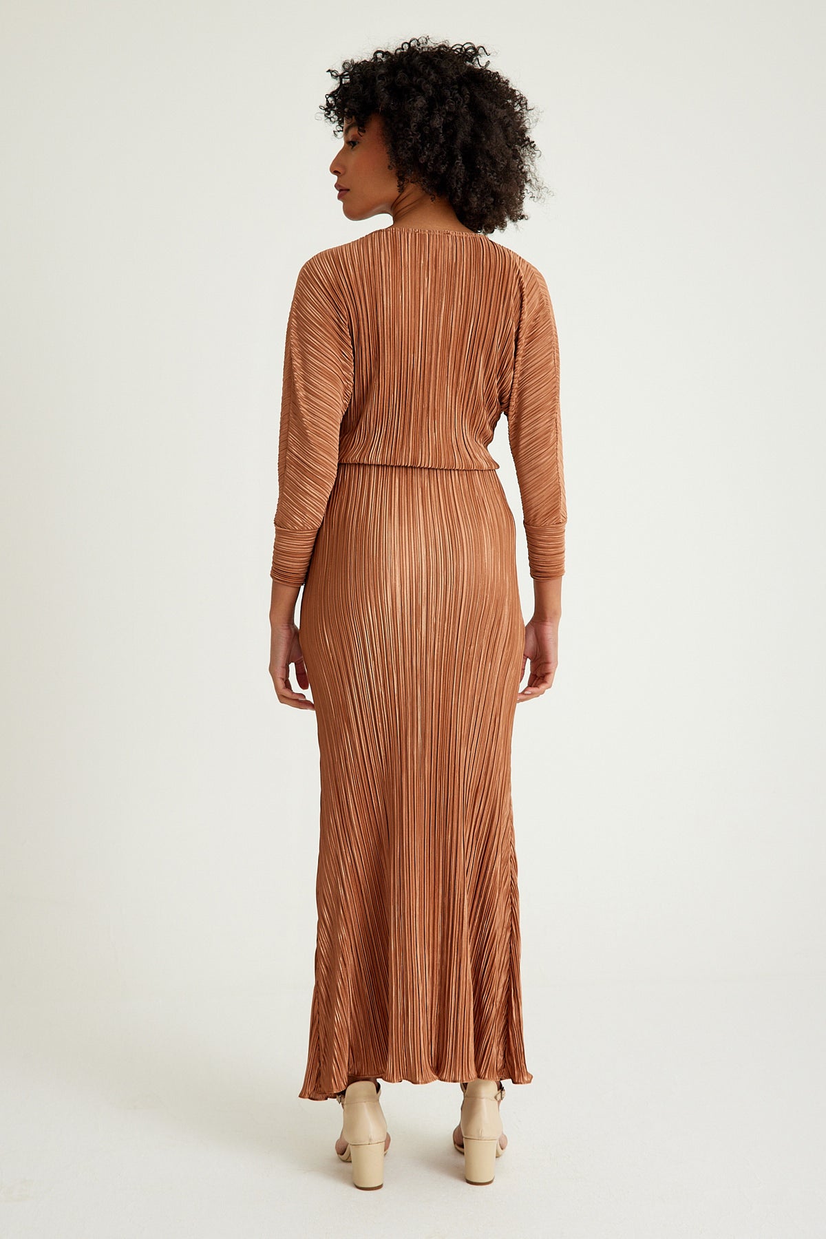 Fits Everbody Pleated Long Brown Dress - sonafey