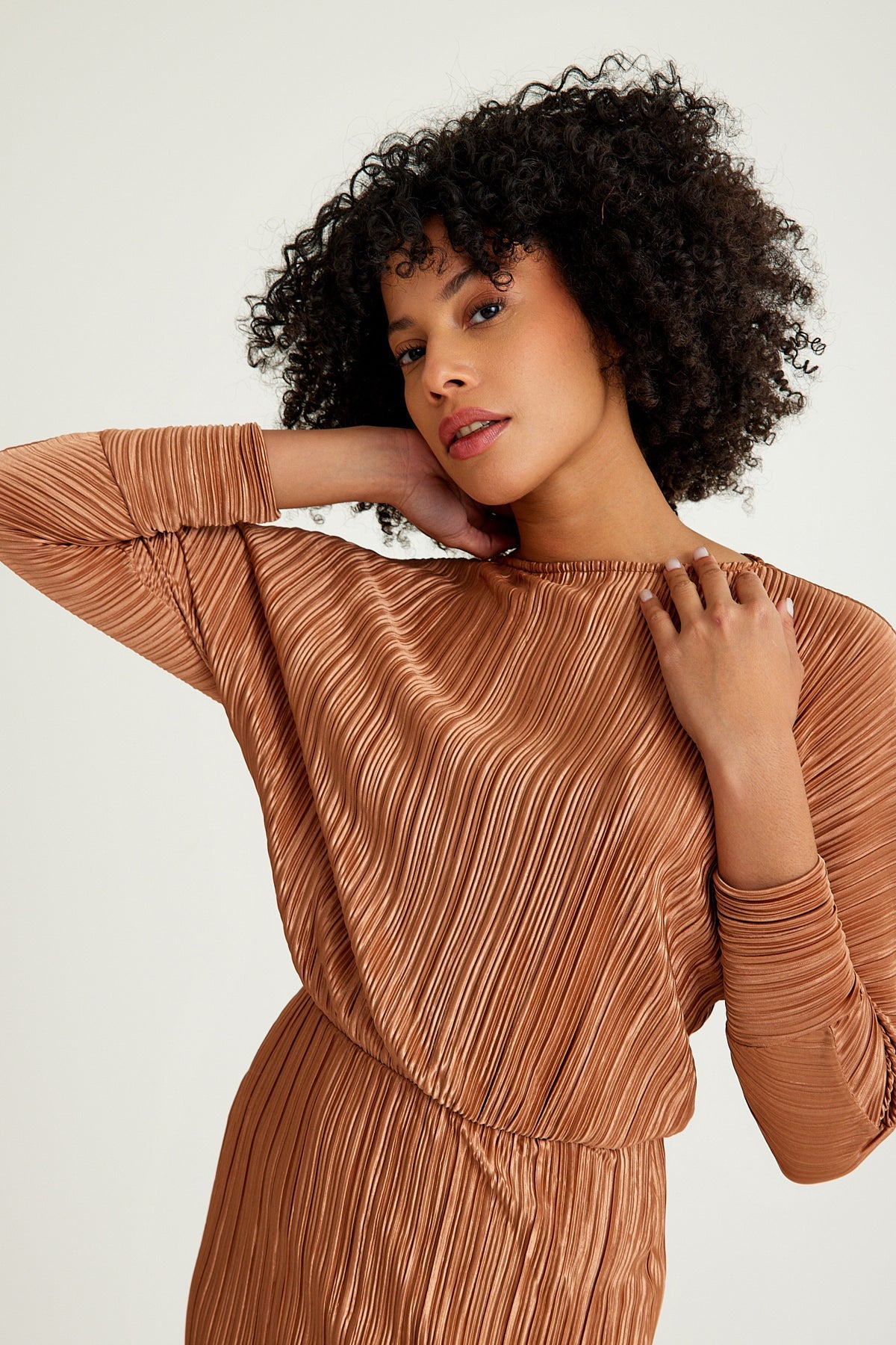 Fits Everbody Pleated Long Brown Dress - sonafey