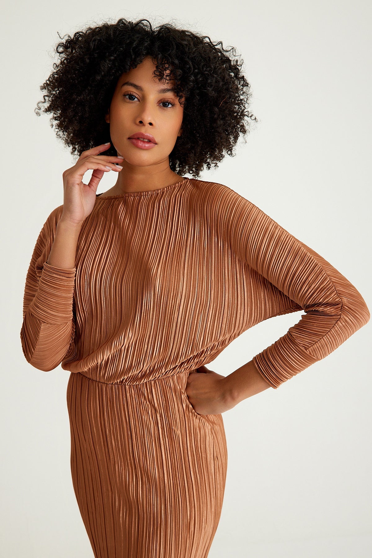 Fits Everbody Pleated Long Brown Dress - sonafey