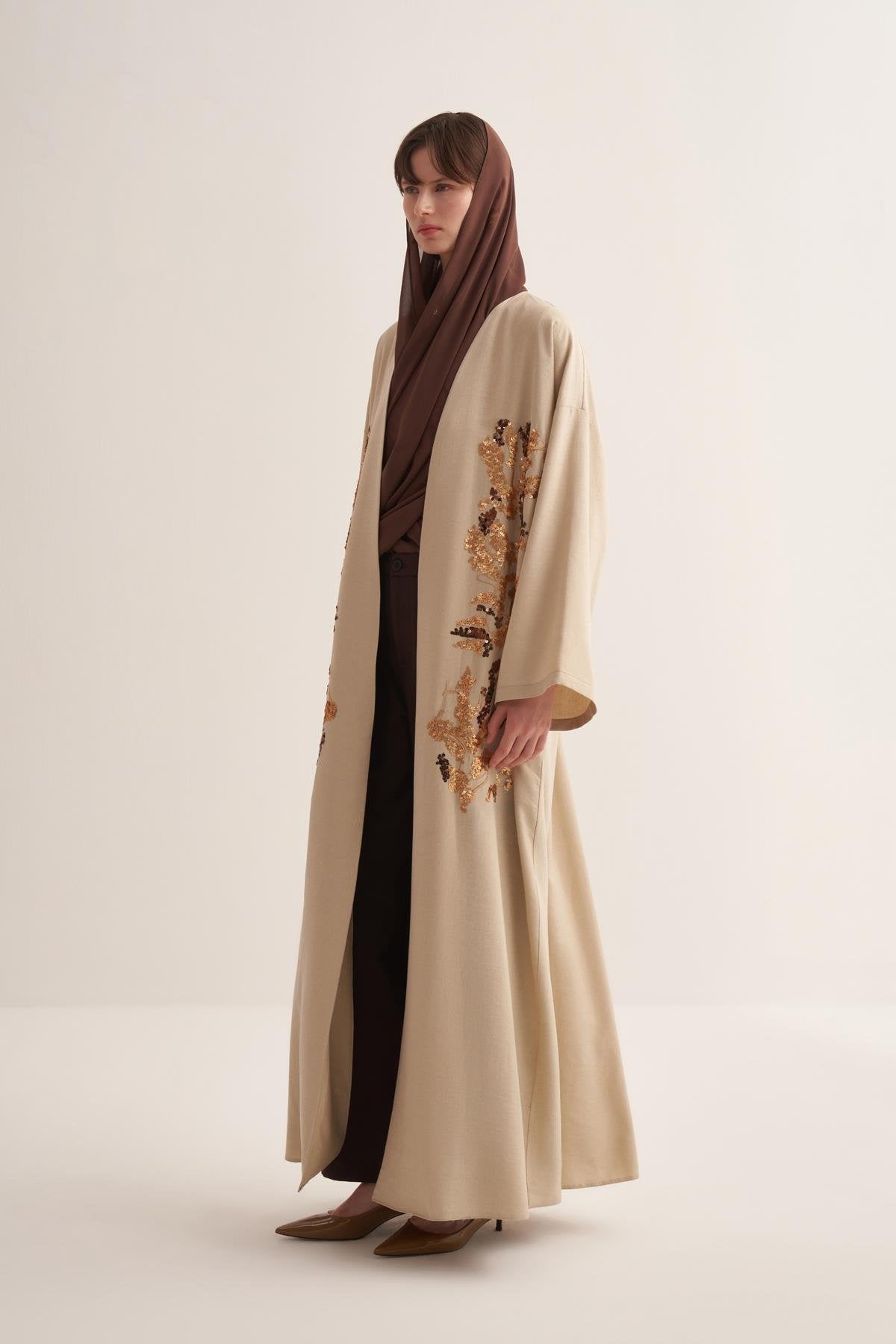 Beige Sequin-Embroidered Abaya - sonafey