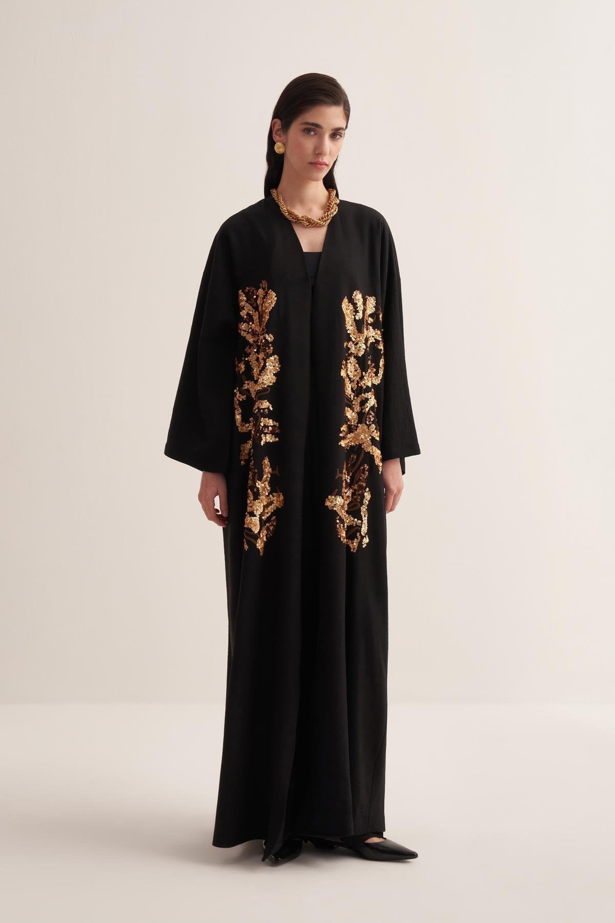 Black Sequin-Embroidered Abaya - sonafey