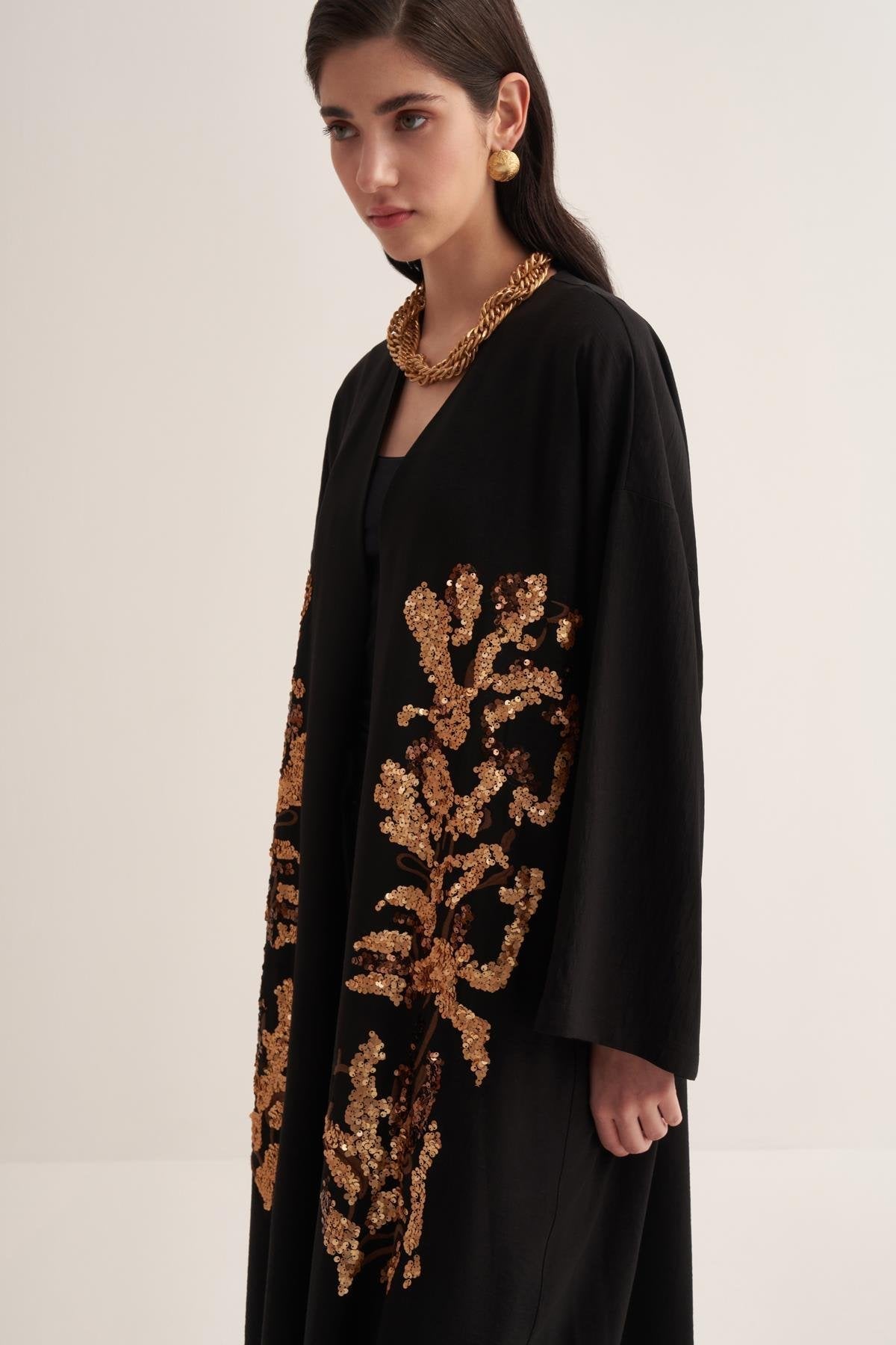 Black Sequin-Embroidered Abaya - sonafey