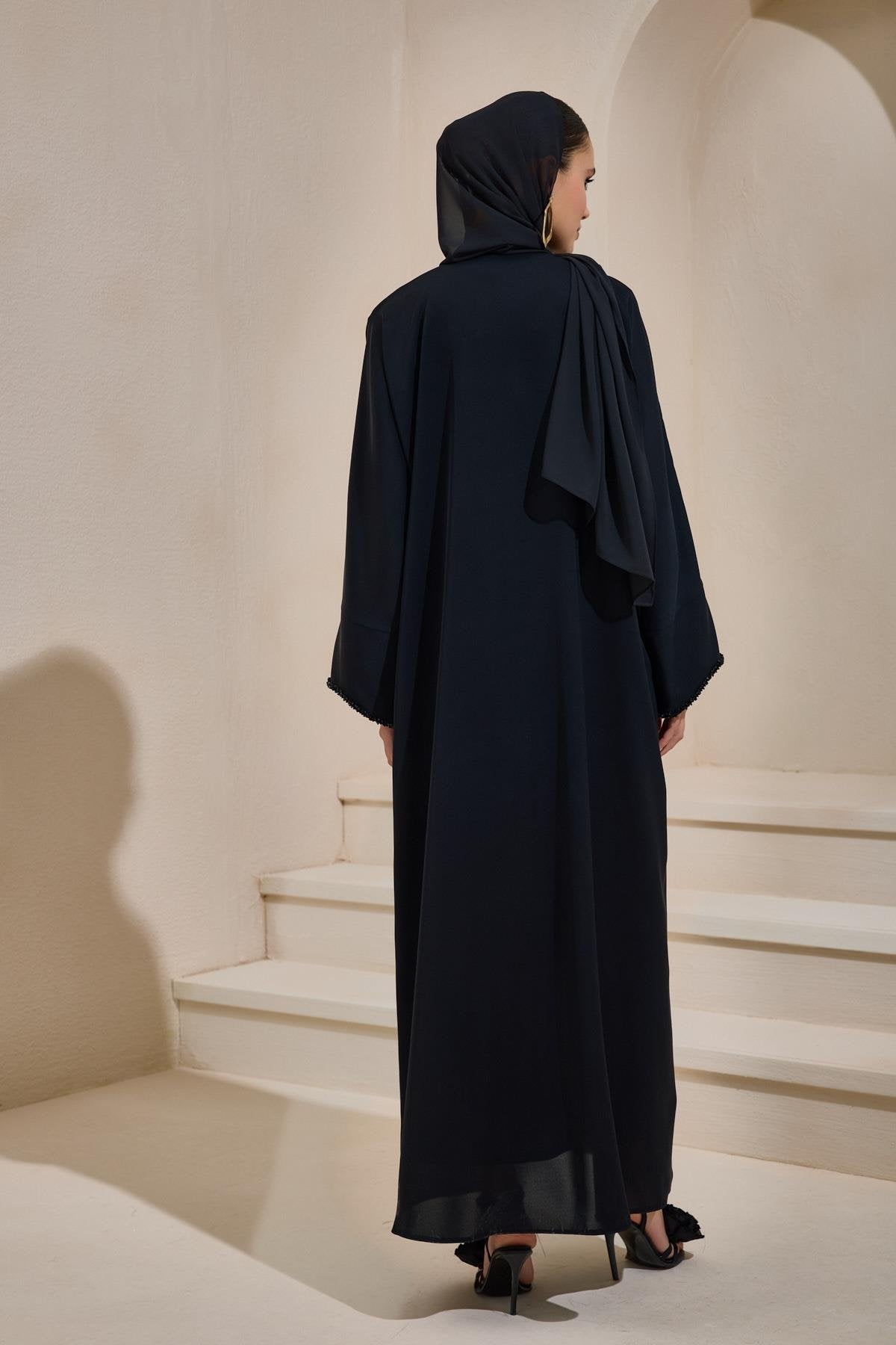 Crystal Embellished Emerald Abaya Set with Shawl - sonafey