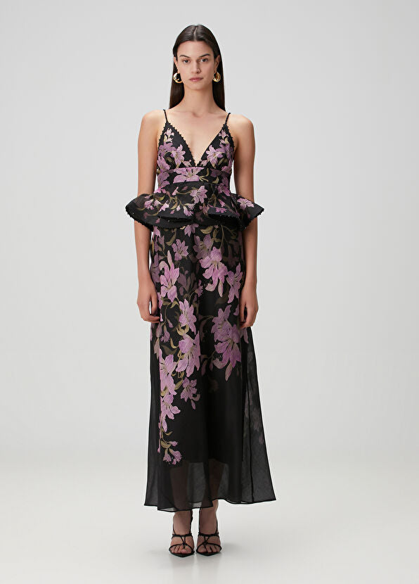 Zimmermann Dawning Black Floral Maxi Linen Dress