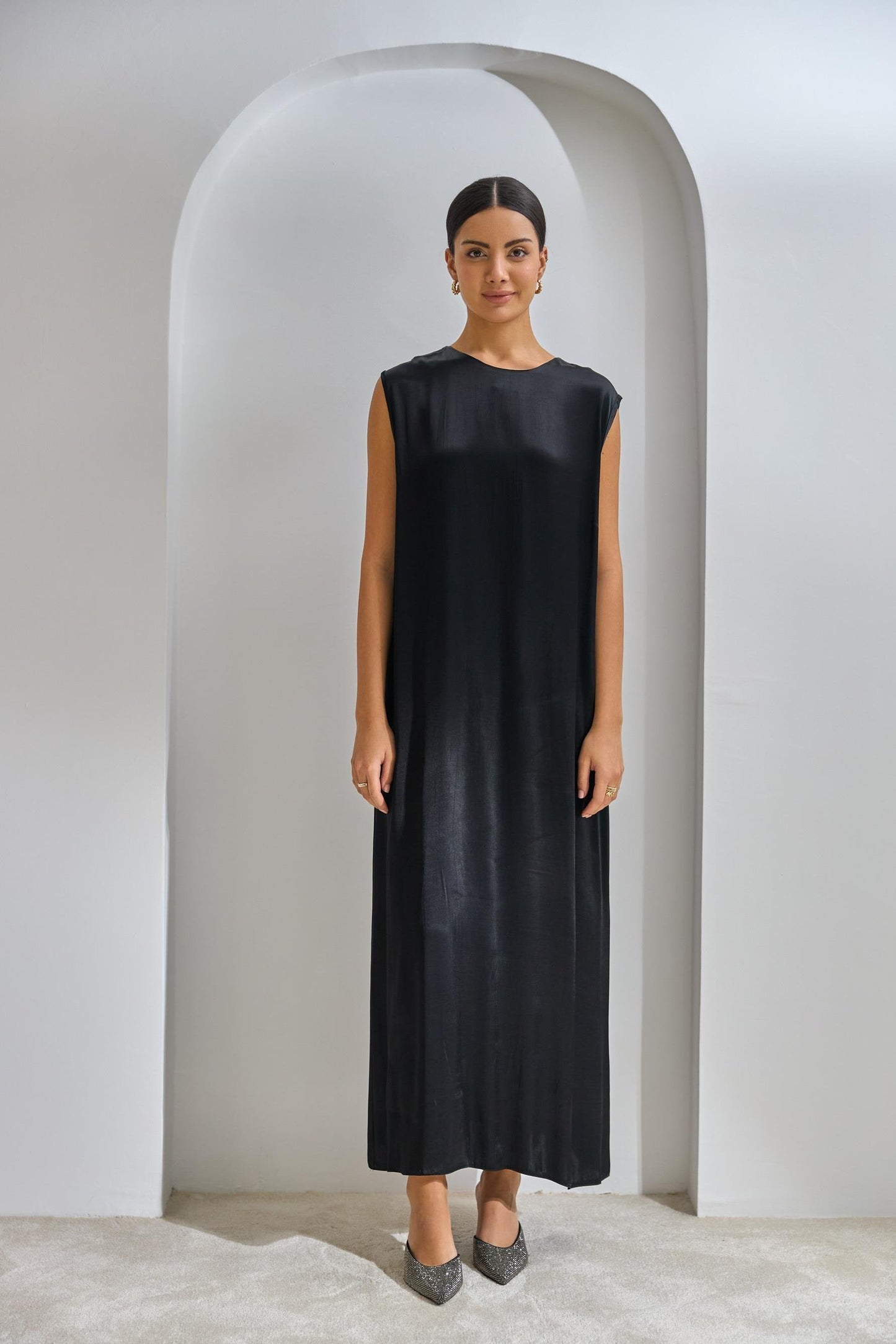 Black Viscose Abaya Set with Dress and Shawl - sonafey