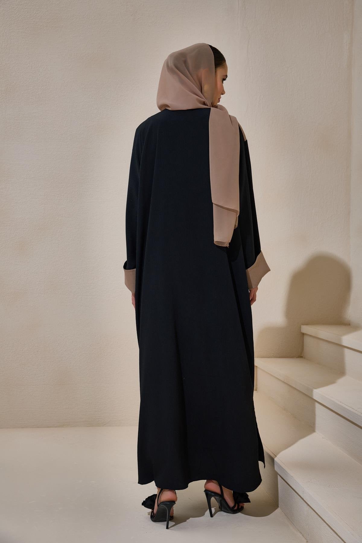 Casual Two Colour Black-Mink Abaya - sonafey