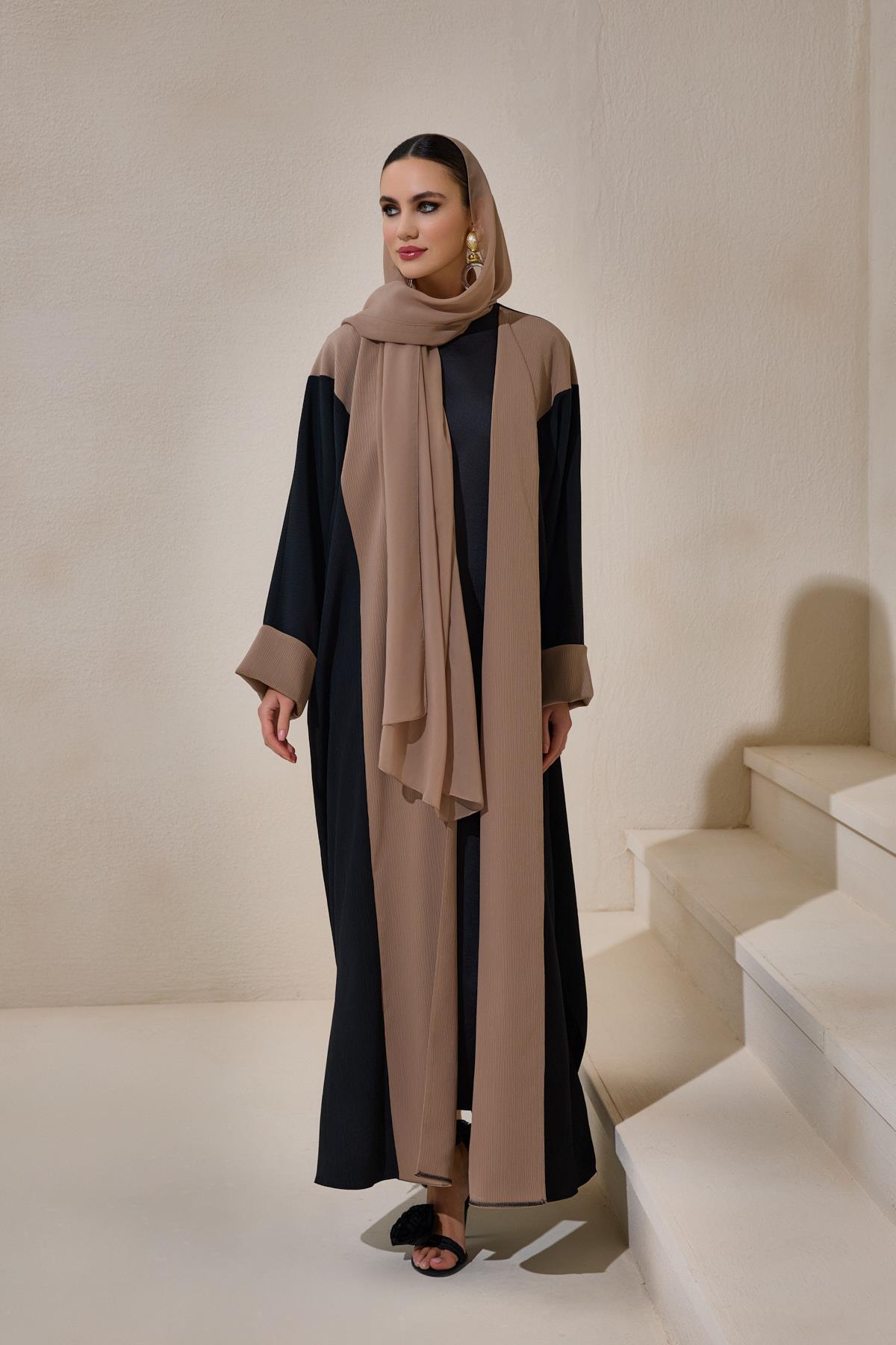 Casual Two Colour Black-Mink Abaya - sonafey