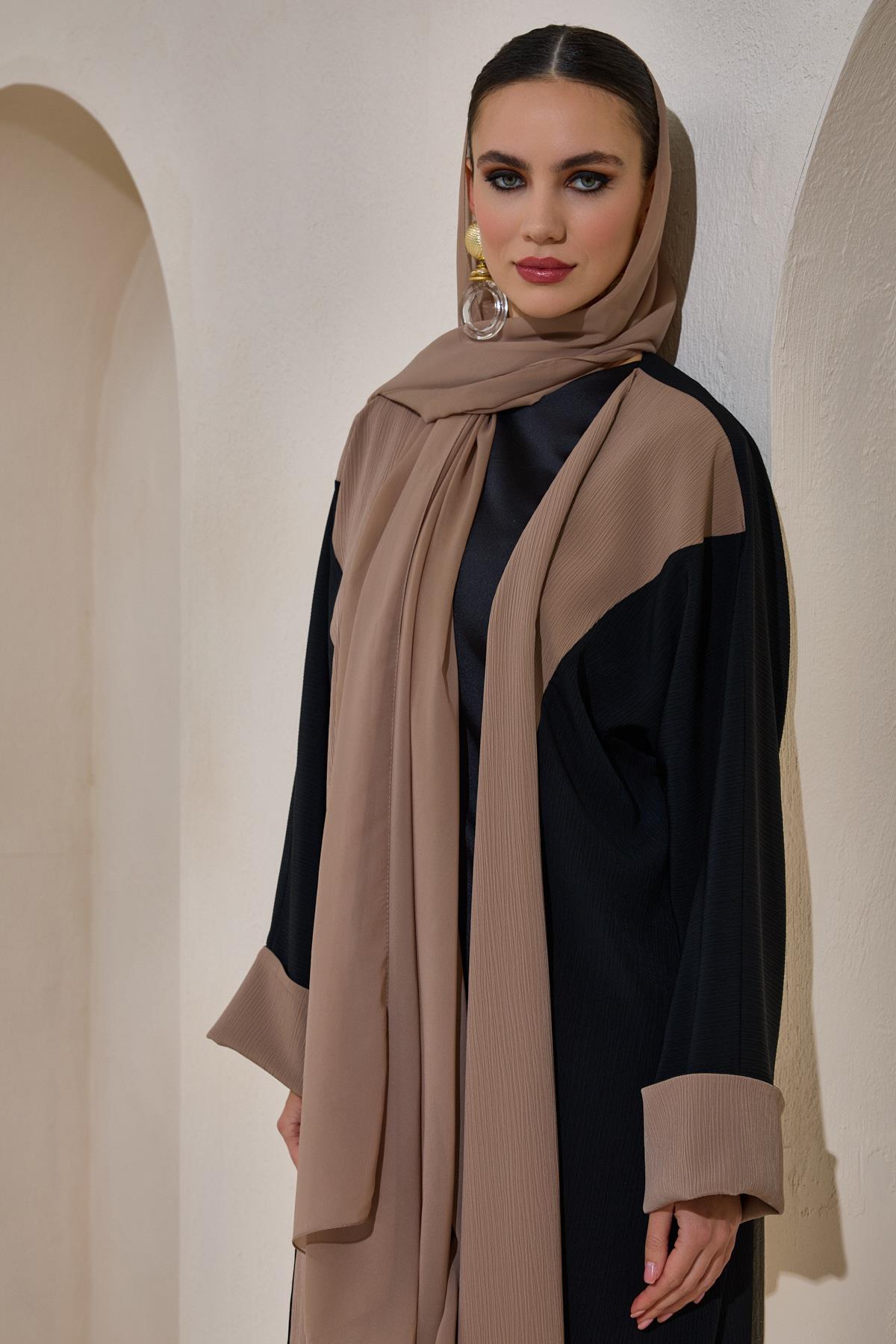 Casual Two Colour Black-Mink Abaya - sonafey