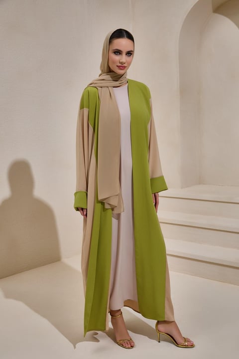 Casual Two Colour Pistachio-Mink Abaya - sonafey