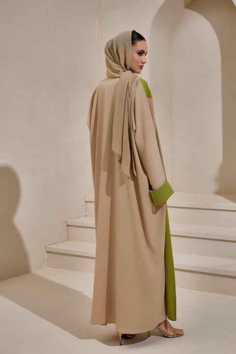Casual Two Colour Pistachio-Mink Abaya - sonafey